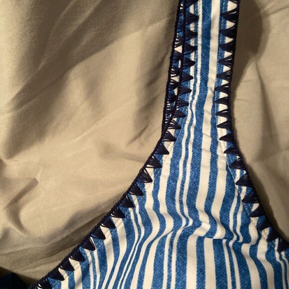 No Boundaries Plus Retro Swim Blue And White Stripes Top, Size 2xl - Picture 2 of 7
